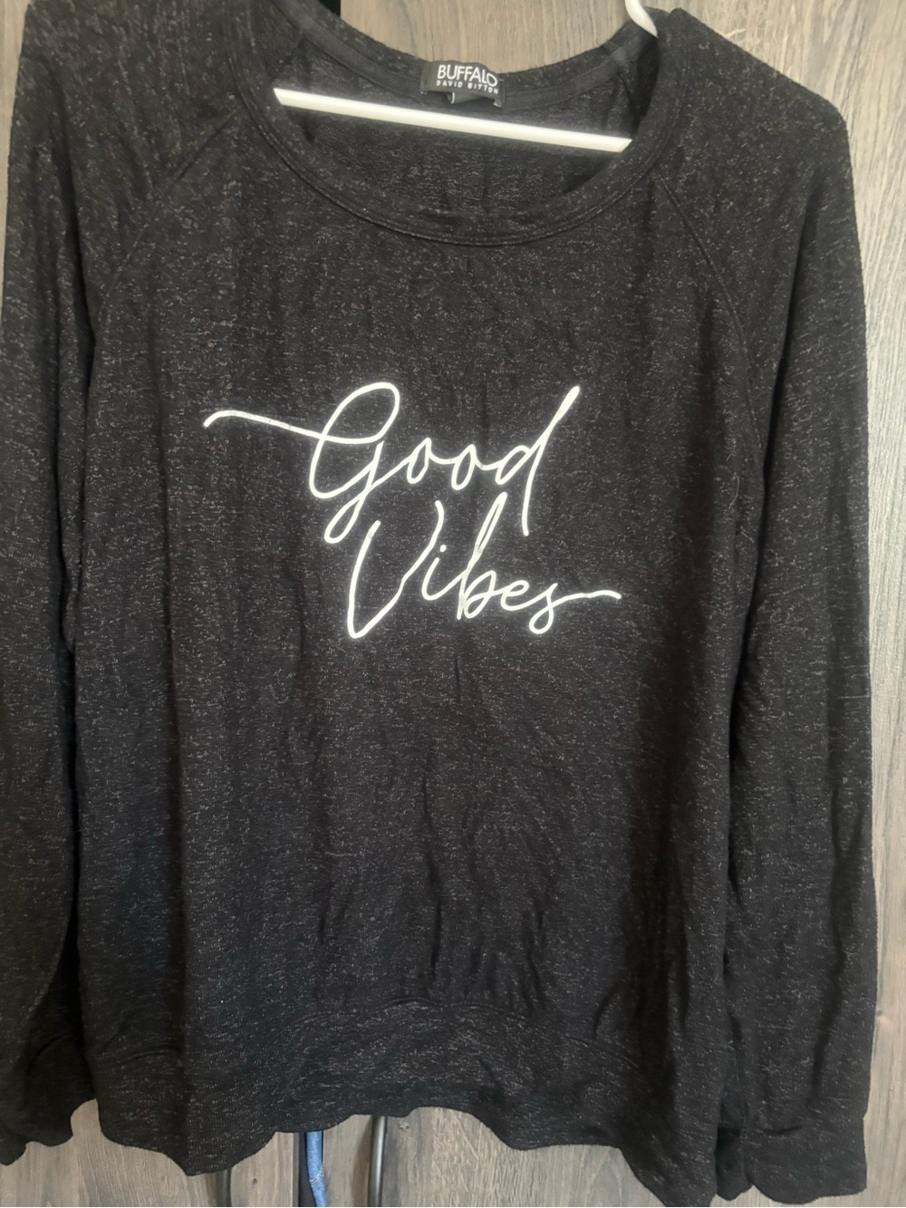 Buffalo David Bitton Black Heather Long Sleeve 'Good Vibes' Top